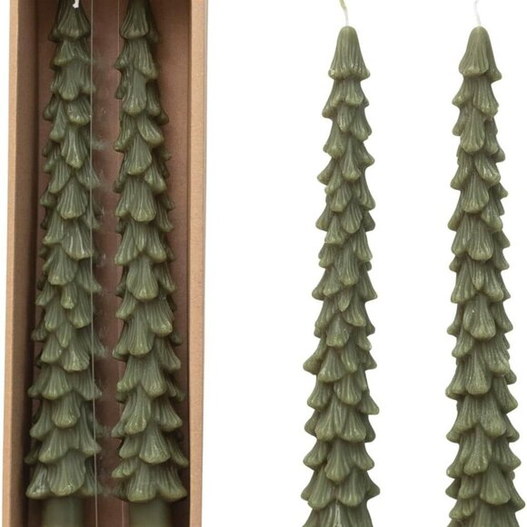 Other - Unscented Tree Shaped Taper Candles, Evergreen, Boxed Set Of 2